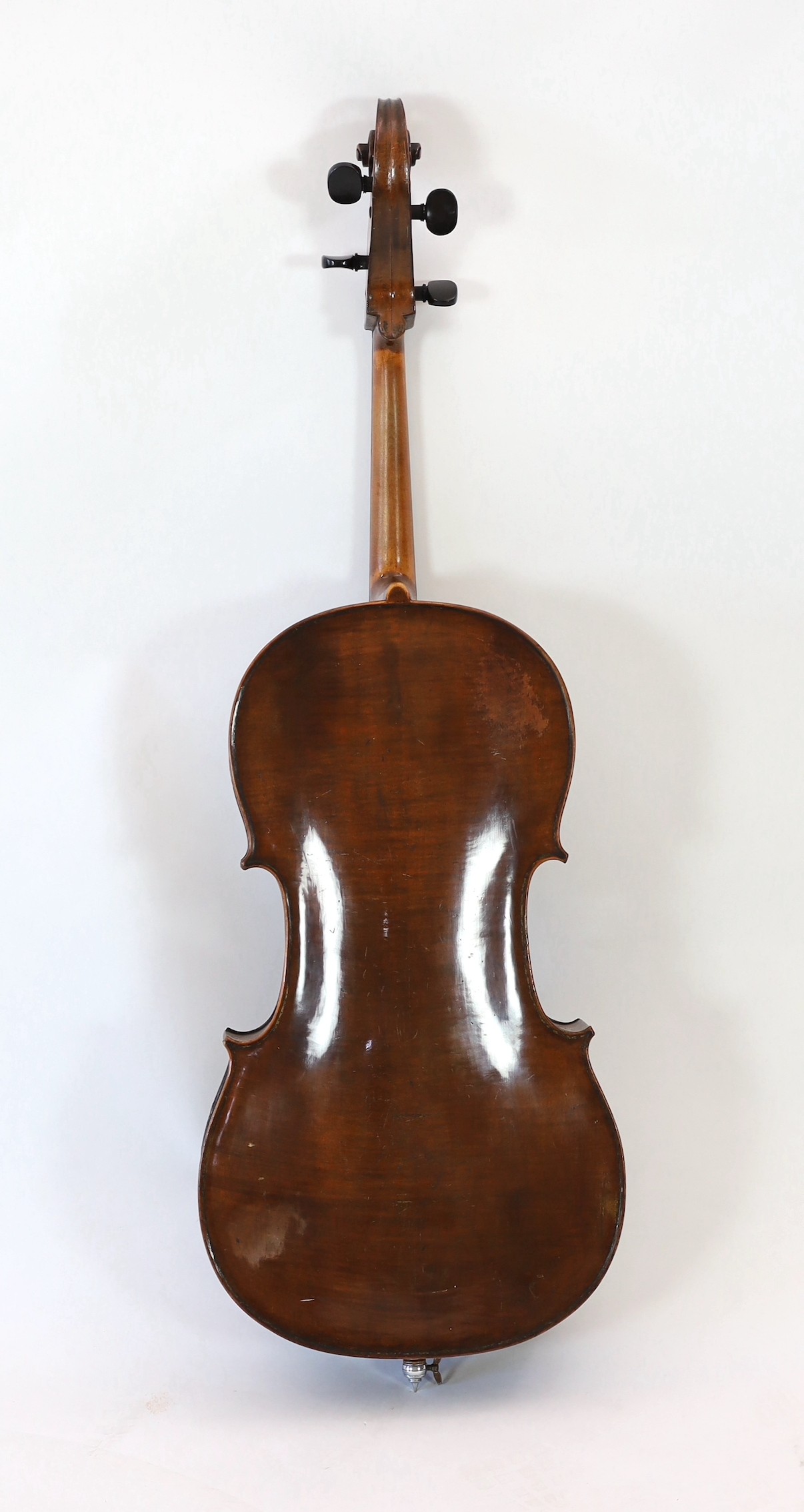 A 19th century Saxon cello, length of back 72.5 cm, soft case